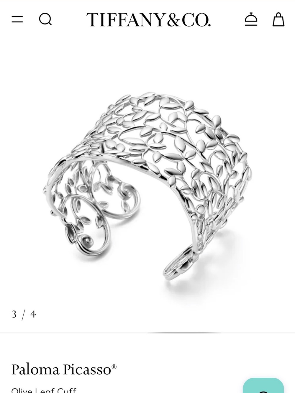 Tiffany & Co. Paloma Picasso Silver Openwork Leaf Cuff Bracelet